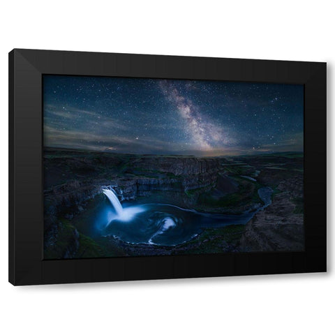 Falls In Night Black Modern Wood Framed Art Print by Xu, Leah