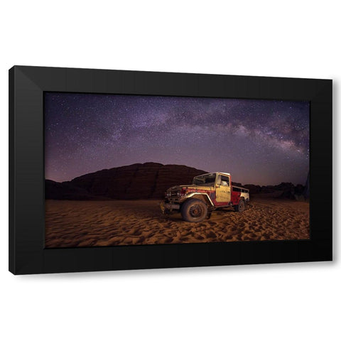 Car Under The Milkyway Galaxy Black Modern Wood Framed Art Print by Shawki Ibrahim, Saad
