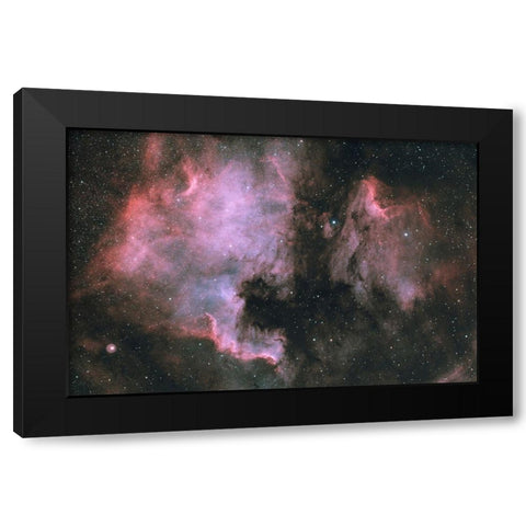 North America And Pelican In Cygnus Black Modern Wood Framed Art Print by Astroberry, Sismo