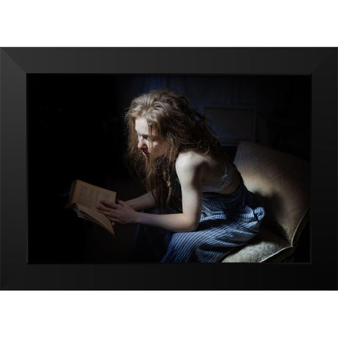 La Liseuse Black Modern Wood Framed Art Print by Bouchard, Christian