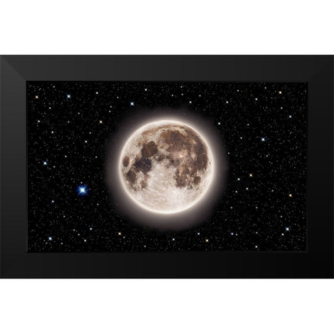 Glowing Emerald Moon With Starry Sky Black Modern Wood Framed Art Print by Chakraborty, Mainak