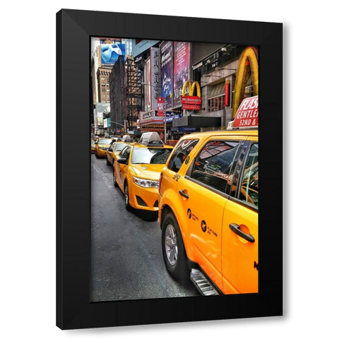 Nyc Cabs Black Modern Wood Framed Art Print by Pessach, Kobbie