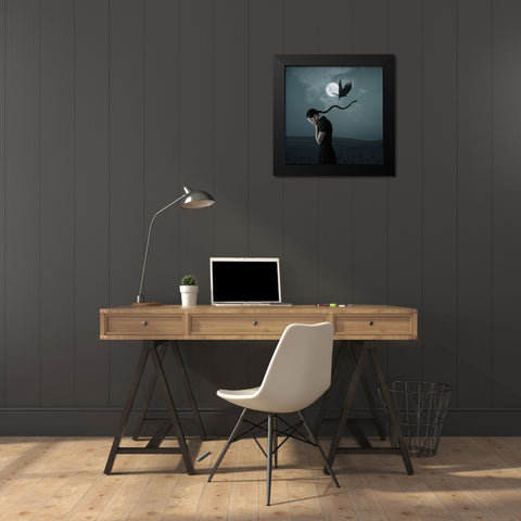 When I Miss You Black Modern Wood Framed Art Print by Hardibudi
