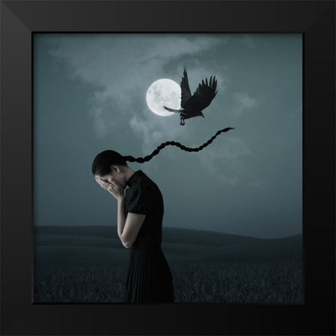 When I Miss You Black Modern Wood Framed Art Print by Hardibudi
