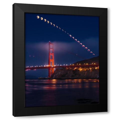 Super Moon Lunar Eclipse Black Modern Wood Framed Art Print by Chengming