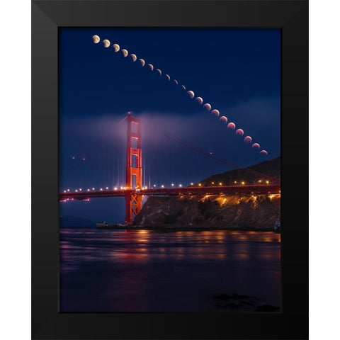Super Moon Lunar Eclipse Black Modern Wood Framed Art Print by Chengming