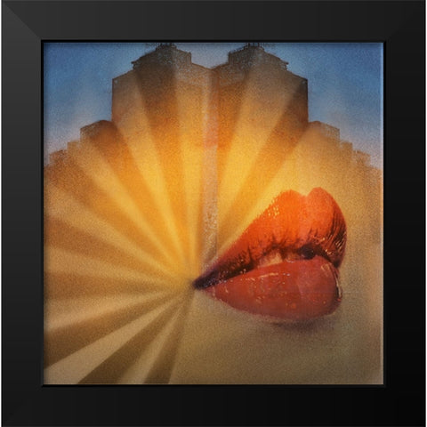 The Kiss of Red Lips Black Modern Wood Framed Art Print by Hammer, Peter