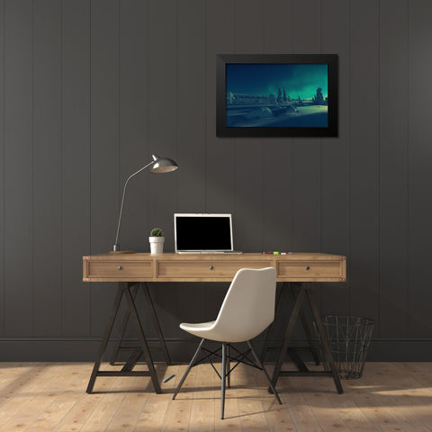 When Moonlight Meet Polar Lights Black Modern Wood Framed Art Print by Rosenfeld, Haim