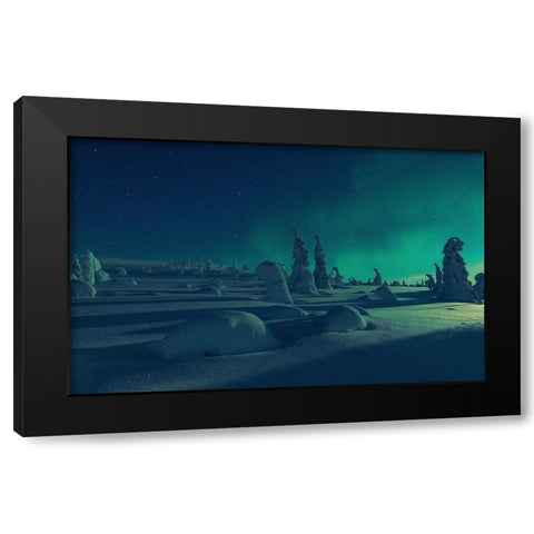 When Moonlight Meet Polar Lights Black Modern Wood Framed Art Print by Rosenfeld, Haim