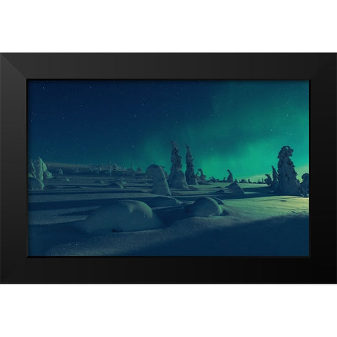 When Moonlight Meet Polar Lights Black Modern Wood Framed Art Print by Rosenfeld, Haim