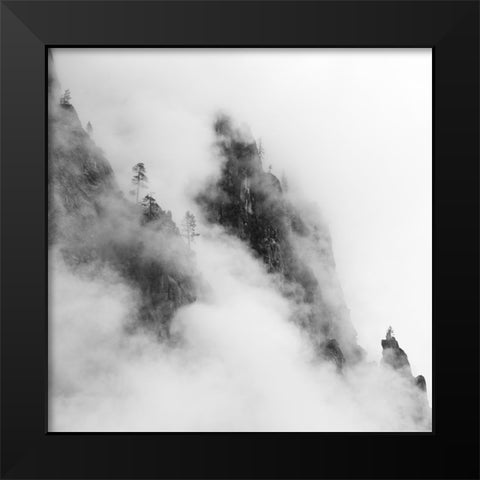Foggy Mountain Black Modern Wood Framed Art Print by Chengming