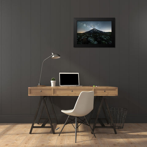 Dark horse and Damavand Black Modern Wood Framed Art Print by Babaei, Hosein