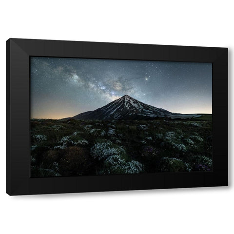 Dark horse and Damavand Black Modern Wood Framed Art Print by Babaei, Hosein