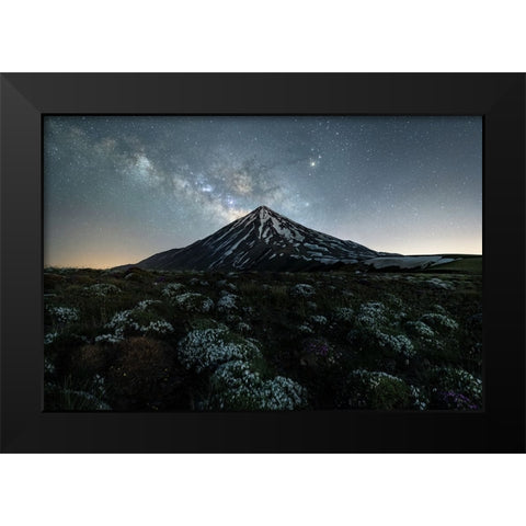 Dark horse and Damavand Black Modern Wood Framed Art Print by Babaei, Hosein
