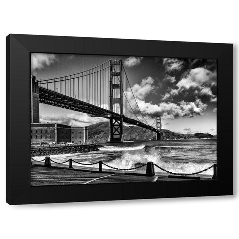 Surfing Under The Golden Gate Bridge Black Modern Wood Framed Art Print by Domont, Jois