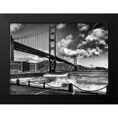 Surfing Under The Golden Gate Bridge Black Modern Wood Framed Art Print by Domont, Jois