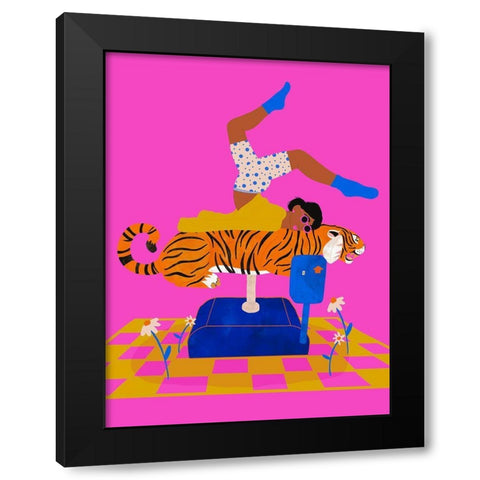 Put a tiger in your heart Black Modern Wood Framed Art Print with Double Matting by Jotadejai