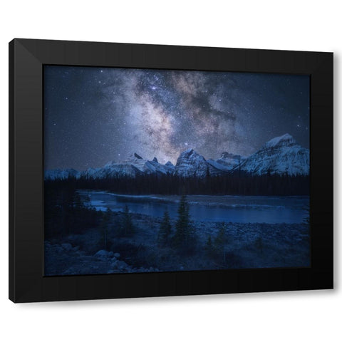Milky Way over Mountains Black Modern Wood Framed Art Print by F. Turienzo, Carlos