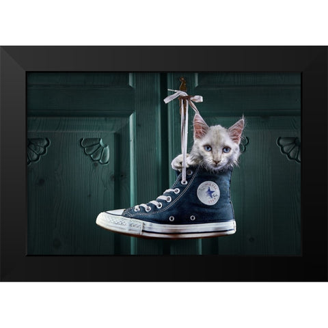 Catshoe Black Modern Wood Framed Art Print by Egger, Marcel