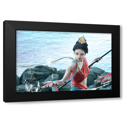 breeze Black Modern Wood Framed Art Print with Double Matting by Suemasa, Hiroaki