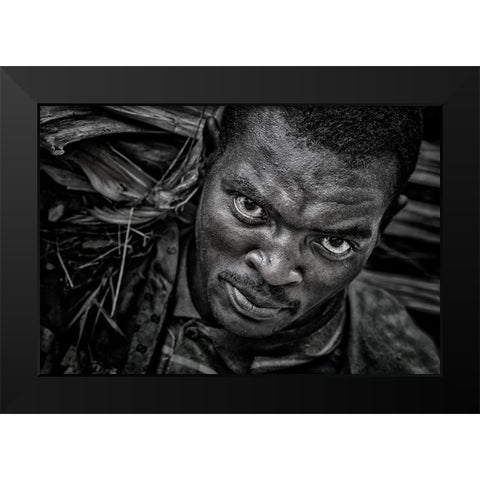 Ethiopian Carrying Pieces Of Wood. Black Modern Wood Framed Art Print by Inazio Kuesta, Joxe