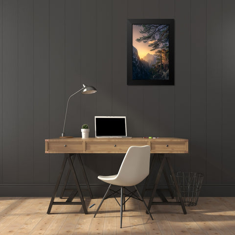 Yellow Mountain Sunset Black Modern Wood Framed Art Print by Ye, Ningyun