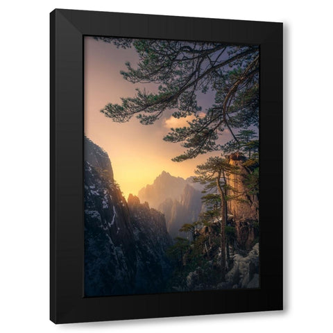 Yellow Mountain Sunset Black Modern Wood Framed Art Print by Ye, Ningyun