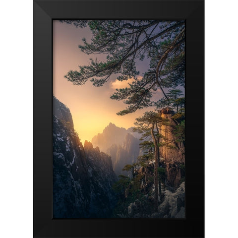 Yellow Mountain Sunset Black Modern Wood Framed Art Print by Ye, Ningyun