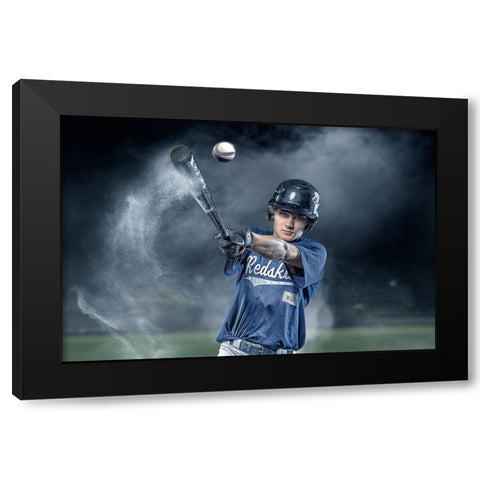 Baseballhit Black Modern Wood Framed Art Print with Double Matting by Egger, Marcel