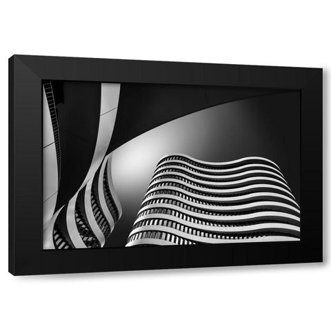 Waves Black Modern Wood Framed Art Print with Double Matting by Figueras, Antoni