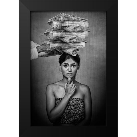 Pressure Of Media Black Modern Wood Framed Art Print by Bhattacharyya, Partha
