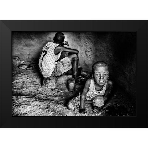Ilchamus Tribe Children At Home - Kenya Black Modern Wood Framed Art Print by Inazio Kuesta, Joxe