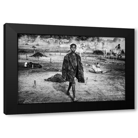 A Scene Of Life In A Mundari Cattle Camp - South Sudan Black Modern Wood Framed Art Print with Double Matting by Inazio Kuesta, Joxe