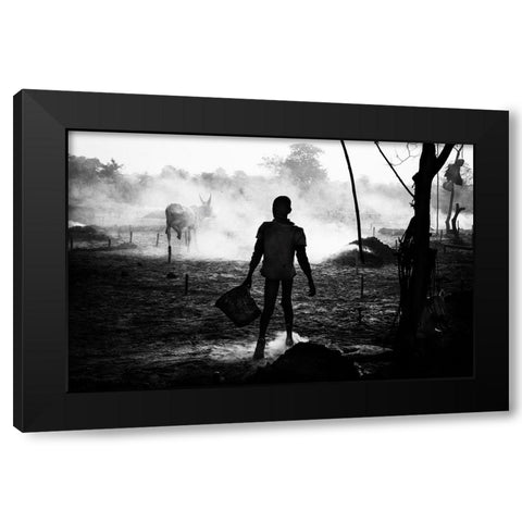 A Scene Of Life In A Mundari Cattle Camp - South Sudan Black Modern Wood Framed Art Print with Double Matting by Inazio Kuesta, Joxe