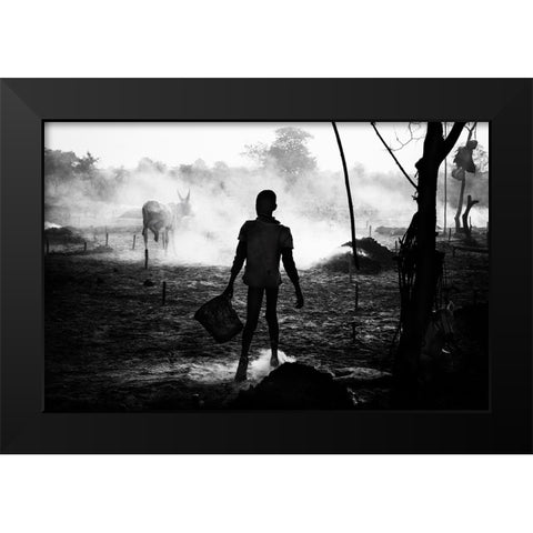 A Scene Of Life In A Mundari Cattle Camp - South Sudan Black Modern Wood Framed Art Print by Inazio Kuesta, Joxe