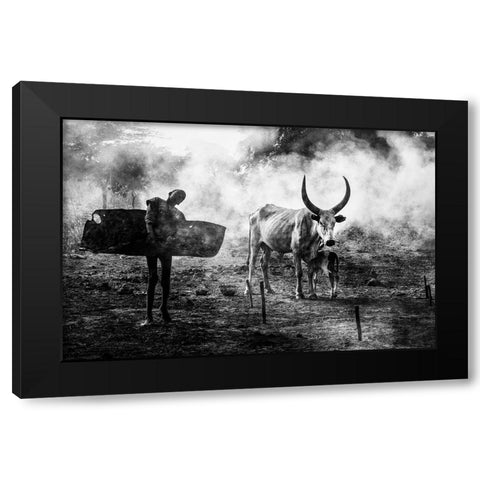 Mundari Chlid Carrying Dung - South Sudan Black Modern Wood Framed Art Print with Double Matting by Inazio Kuesta, Joxe