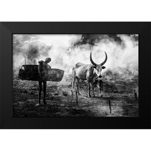 Mundari Chlid Carrying Dung - South Sudan Black Modern Wood Framed Art Print by Inazio Kuesta, Joxe