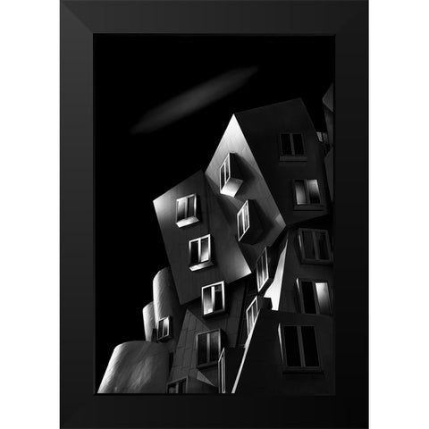 Stata Center Black Modern Wood Framed Art Print by Thwaits, Yun