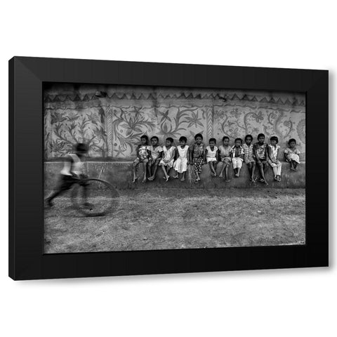 Child Game Black Modern Wood Framed Art Print by Das, Avishek
