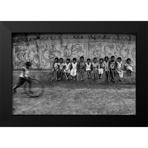 Child Game Black Modern Wood Framed Art Print by Das, Avishek