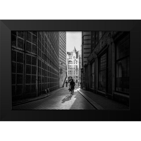 To The Office Black Modern Wood Framed Art Print by Koer, Jaap