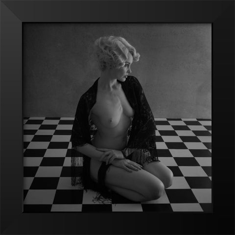 Blonde On The Tiles Black Modern Wood Framed Art Print by Brackstone, Mel