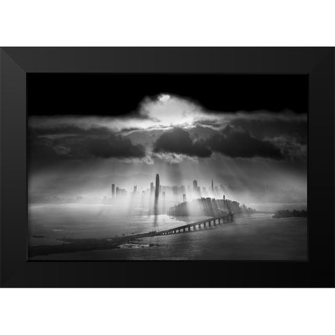 Sunbeams Over The Bridge Black Modern Wood Framed Art Print by Huang, Lily