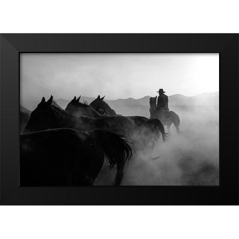 horses Black Modern Wood Framed Art Print by Bilgin, Zuhdu