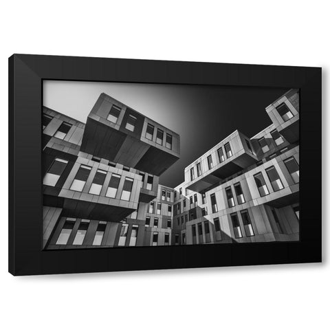 Tetris Black Modern Wood Framed Art Print with Double Matting by Figueras, Antoni