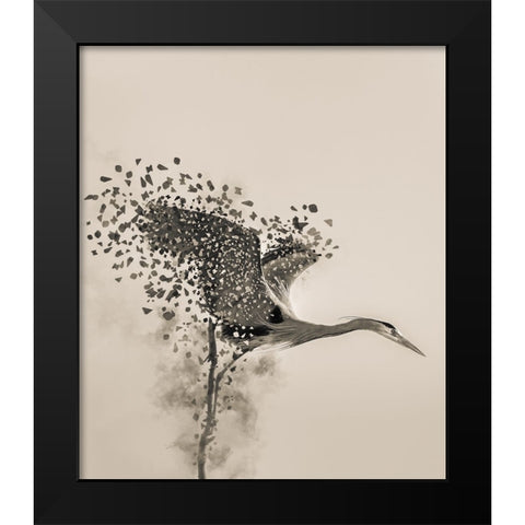 A Blue Heron Black Modern Wood Framed Art Print by Li, Yunqiang