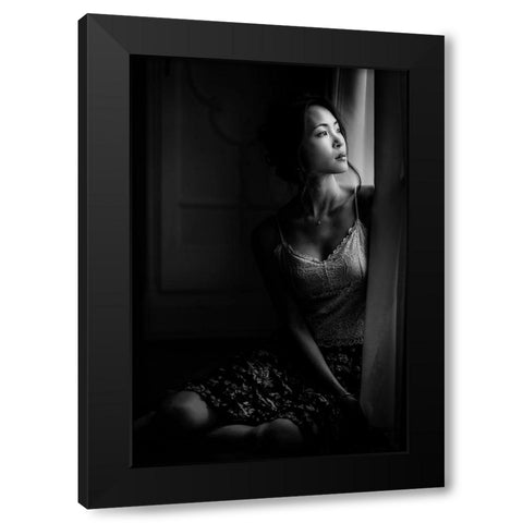 Relaxing At The Window Black Modern Wood Framed Art Print with Double Matting by Yamamoto, Eiji