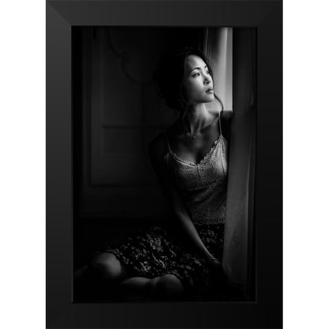 Relaxing At The Window Black Modern Wood Framed Art Print by Yamamoto, Eiji