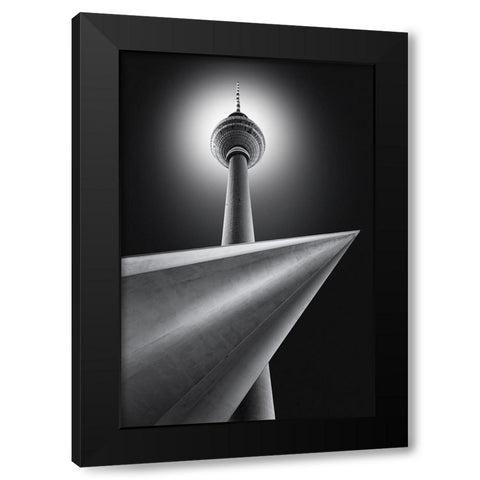 Sputnik Black Modern Wood Framed Art Print with Double Matting by Figueras, Antoni
