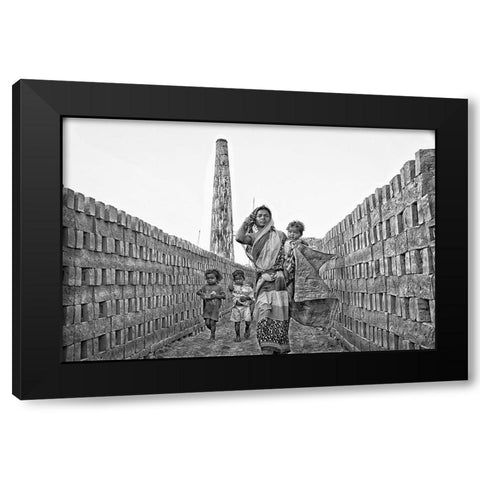 Motherhood Black Modern Wood Framed Art Print with Double Matting by Das, Mousumi